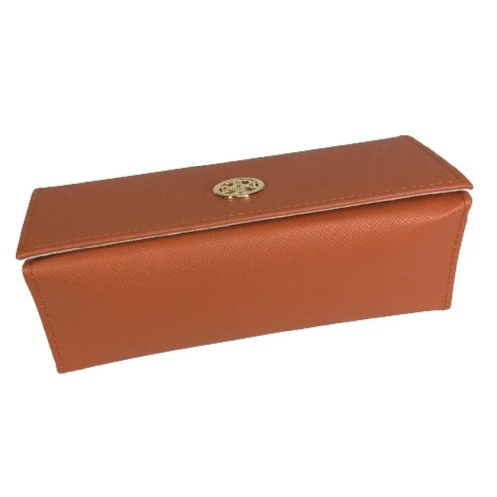 TORY BURCH Eyeglass Case Glasses Sunglasses Orange Gold Logo Holder FALL COLOR